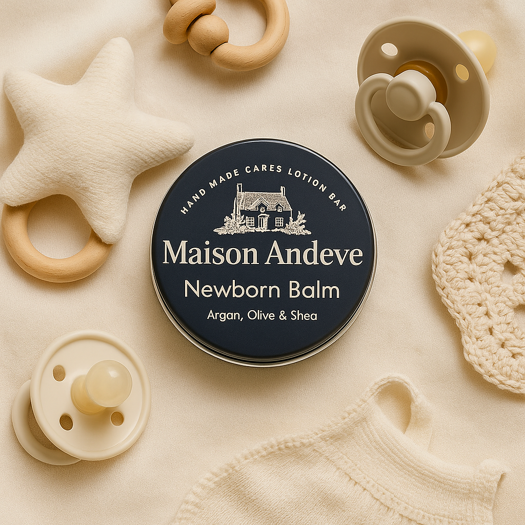 Gentle newborn balm for delicate baby skin, made with natural ingredients by Maison Andeve
