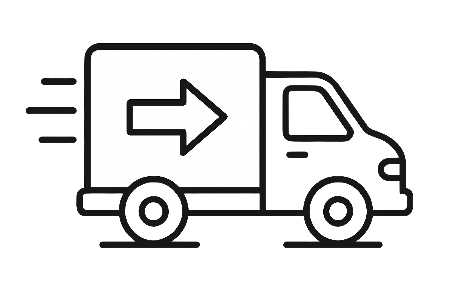 Black and white delivery truck icon representing fast shipping