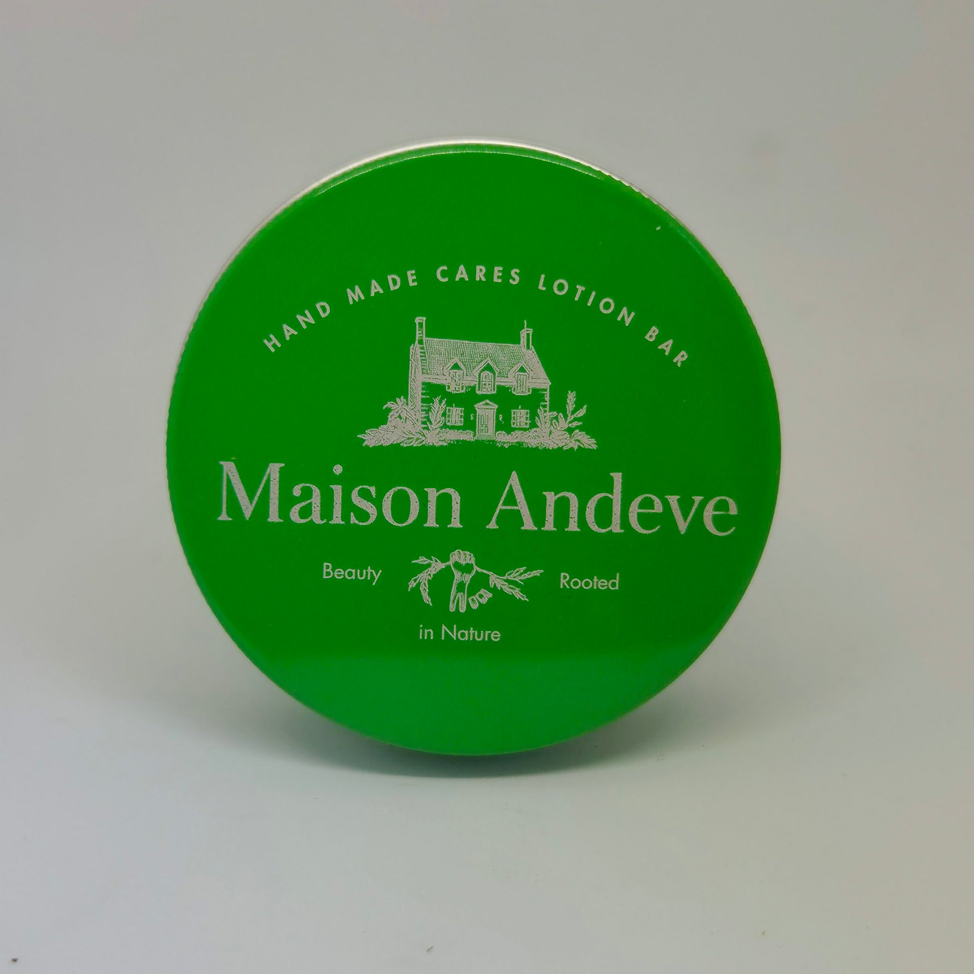 Maison Andeve mint and citronella lotion bar in green tin, natural bug repellent solid moisturiser handmade skincare